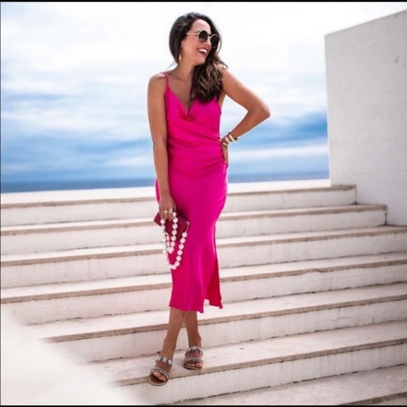 ZARA PINK SATIN DRESS - Picture 7 of 15